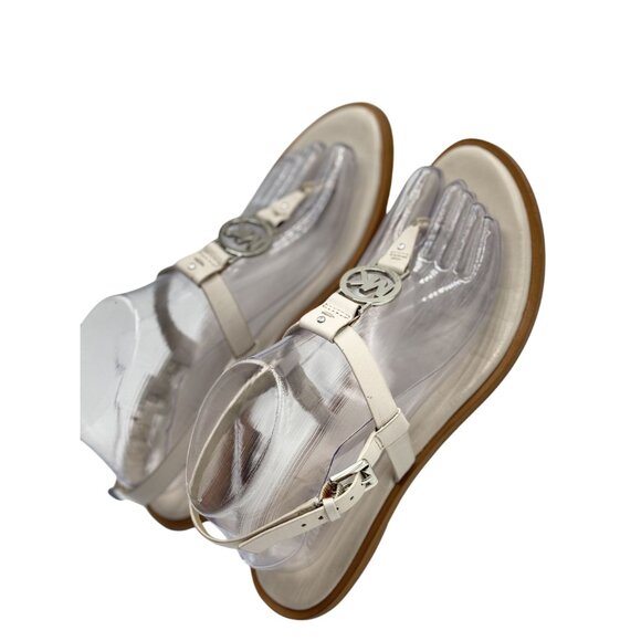 Michael Kors Womens Leather Sandals Size 8.5M Ivory MK Logo Adjustable Strap - Picture 2 of 10